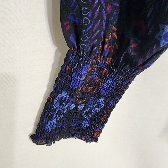 Ann Taylor Loft Womens Top Small Cold Shoulder Floral Print Long Sleeve Ruffles - Picture 8 of 13